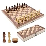 Schachspiel Kinder Holz, 3 In 1 Schach, Tragbare Schachbrett, Chess Board Klappbar, Abschließbarer...