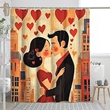 Romantischer Valentinstags-Duschvorhang, 183,9 x 183,9 cm, mit Haken, Mann und Frau, Liebespaar,...