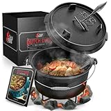 BBQ Dutch Oven [Das Original] - 7,4 Liter Dutch Oven Set mit Topfständer & 1,8 Liter Deckel mit...