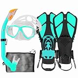 HH HHAO SPORT Schnorchelset Kinder mit Flossen, 180° Panorama Weitblick Taucherbrille Kinder,...