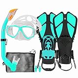 HH HHAO SPORT Schnorchelset Kinder mit Flossen, 180° Panorama Weitblick Taucherbrille Kinder,...