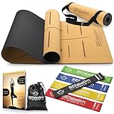 BEfabelim® Rutschfeste Yogamatte Aus Kork & TPE, Inkl. Fitnessbänder 5er Set, Tragegurt & E-Book,...