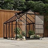 puraday Gewächshaus im Garten 155x200,5x191 cm Glas Anthrazit Aluminium Klein Frostschutz Pflanzen...