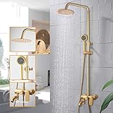 Gebürstetes Gold Badezimmer-Duscharmatur-Regendusche-Badewannenmischer mit Handbrause, gedrehtes...