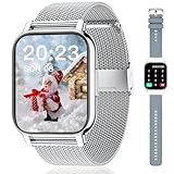 Popglory Smartwatch für Damen Herren, 1.85 Zoll Touch-Farbdisplay mit Bluetooth Anrufe,Fitnessuhr...