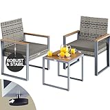 Casaria® Balkonmöbel Set Polyrattan Holz Akazie Wetterfest 2 Stühle Tisch Auflagen 160kg...