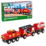 BRIO World 33844 Feuerwehr-Löschzug - Feuerwehrzug mit Feuerwehrschlauch und Wassertank -...