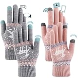 FUKPO 2 Paare Handschuhe Damen Warm Winter Gefüttert, Winterhandschuhe Damen Strickhandschuhe...