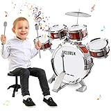 m zimoon Kinder Schlagzeug Schlagwerk Drumset, Jazztrommel Kleinkind Spielzeug 5 Trommeln mit Hocker...