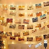 litogo 12M 120LED Fotoclips Lichterkette, USB, für Zimmer Deko Fotos Wand mit 60 Klammern Bilder...