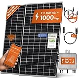 Solarway Balkonkraftwerk 1000W Komplett Steckdose - Ausgang einstellbar 600/800W - 2x500W...