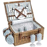 Picknickkorb Set für 2 Personen, Weidenkorb mit großem isoliertem Kühlfach, wasserdichter Decke...