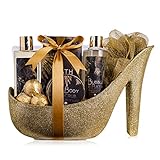 Accentra Luxury Badeset Geschenkset in wunderschönem goldenem Glitzer Pumps, 9-teiliges Luxus...