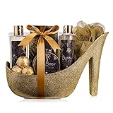 accentra Luxury Badeset Geschenkset in wunderschönem goldenem Glitzer Pumps, 9-teiliges Luxus...