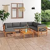 UTSRABFA 8-TLG. Garten-Lounge-Set mit Grauen Kissen Massivholz Teak