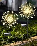 Joysing Gartendeko Solar Gartenleuchte Außen, 2 Stück 120 LED Solarleuchten Feuerwerk, 8 Modi...