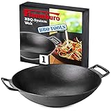 FLAMMBURO BBQ-SYSTEM Wok Ø 36 cm – Gusseisen mit porzellanemaillierter Beschichtung – Für...