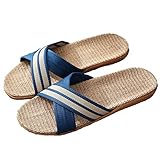 AKMASK Modische, rutschfeste Unisex-Hausschuhe aus Leinen für den Sommer (Color : Blue, Size :...