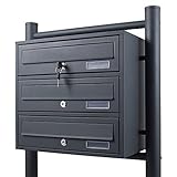 BITUXX® Stand-Briefkastenanlage Postkasten Letterbox Mailbox Doppelt u. Einzel Dunkelgrau (3...