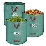 QOEOTUY Gartensack 3X 120L - Gartenabfallsack Stabi mit 4 Griffe - Wasserdicht & Faltbar &...