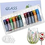 12 Farben Glasfarben mit Palette, professionelle Glasfarbe Set, hochwertige ungiftige Acrylfarbe...