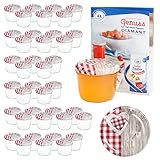 MamboCat 40er 230 ml Sturzglas-Set | Einmachgläser + Twist-Off-Deckel Holz-Herz rotkariert + GRATIS...