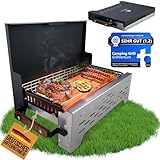 GrillVenture® Camping-Grill Faltbar | [Klappgrill mit Holzgriff] | Tischgrill Koffergrill Klein |...