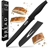 Axer Schwarz Brotmesser Wellenschliff - Brot Messer mit Schutzhülle - Brötchenmesser Wellenschliff...