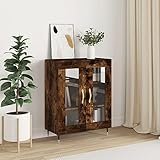 Teenpull Sideboard Räuchereiche 69,5x34x90 cm, Holzwerkstoff, Glas-Türen, stabiles Buffet mit viel...