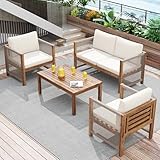 Gegtuon Gartenmöbel Sitzgruppe 4-teilige für Garten für 4 Personen, Möbel Outdoor Lounge mit...