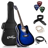 Ashthorpe Thinline Akustik-E-Gitarre mit Cutaway in Standardgröße – Premium Klangholz blau