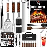 Grilliance BBQ Grillbesteck Set 30 Grillzubehör aus Hochwertiger Edelstahl Grillzange Grillspachtel...