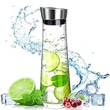 POWZOO Glas-Karaffe,Wasserkaraffe Glas (1.5 Liter),Glaskaraffe mit Deckel Edelstahl und Ausgießer,...