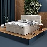 INNOCENT® - P8 | Boxspringbett 140x200 in Velvet Samt Beige/Creme V02 | Gel & Visco 7cm Topper |...