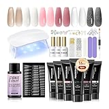 PEACECOLOR Poly Nagelgel Starter Set, 6 Farben Poly Nagelgel mit UV Lampe, Slip Solution, Top Coat,...