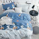 Kinderbettwäsche 135x200 Bettwäsche für Kinder Jungen mit Astronaut und Rakete Muster 100%...