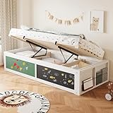 boorbin Holzbett, 90 × 200 cm, mit hydraulischer Verstellung, Schreibplatte und filzbezogener...