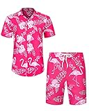 J.VER Herren Hawaiihemd Flamingo Floral Kurzarmhemd und Shorts Sommer Beach Freizeithemden Funky...
