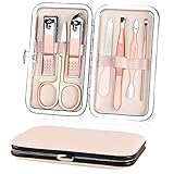 URAQT Maniküre Set,7pcs Pediküre Kit Nagelset Nageletui Nagelknipser, Edelstahl Ledertasche Nagel...