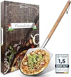 SQUALIPRODU® Pizzaschieber - Premium Pizzaschaufel aus rostfreiem Edelstahl und Buchenholz -...