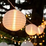 Lights4fun 10er XL LED Lampion Lichterkette Koppelbar warmweiß Strombetrieb Garten Deko Balkon...