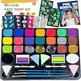 Ucokee Kinderschminke Set, 20 Farben Schminke Kinder mit 2 Regenbogenfarbe, 22 Leuchtende Tattoo...