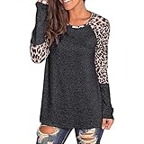 Damen-T-Shirt, Rundhalsausschnitt, langärmelig, Leopardenmuster, Patchwork, bequemer Pullover,...