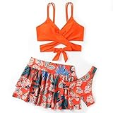 Damen Spitze Rock Anti Slip Druck Three Piece Rock Anzug Swimsuit Womens Bathing Suit with Shorts,...