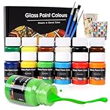 LiBozd Glasfarben Set 12x25ml - Professionelle Acrylfarbe für Glasmalerei | UV-Schutz &...