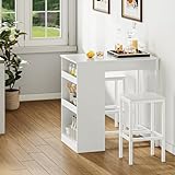 YITAHOME Bartisch mit Barhocker Set, Bartisch 3 Teilig, Esstisch mit 2 Hocker 3 Ablagen, Barhocker...