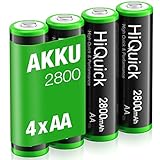 HiQuick Mignon AA Akku 2800mAh - NI-MH wiederaufladbare Batterien, 1200 Tech wideraufladbare AA...