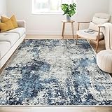 Guchuang Bedding Teppich Wohnzimmer 160x230cm, Blau - Rutschfest & Waschbar, Vintage Meliert...