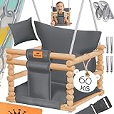 KIDIZ® Babyschaukel Kinderschaukel Schaukelsitz mit Polsterung | Holz-Schaukel mit Anti-Kipp bis...