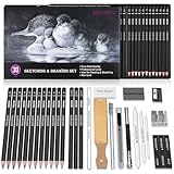 HIFORNY 30-teiliges Skizzierstifte-Set, Skizzenstifte, Kunstzubehör mit Graphit, Kohle,...